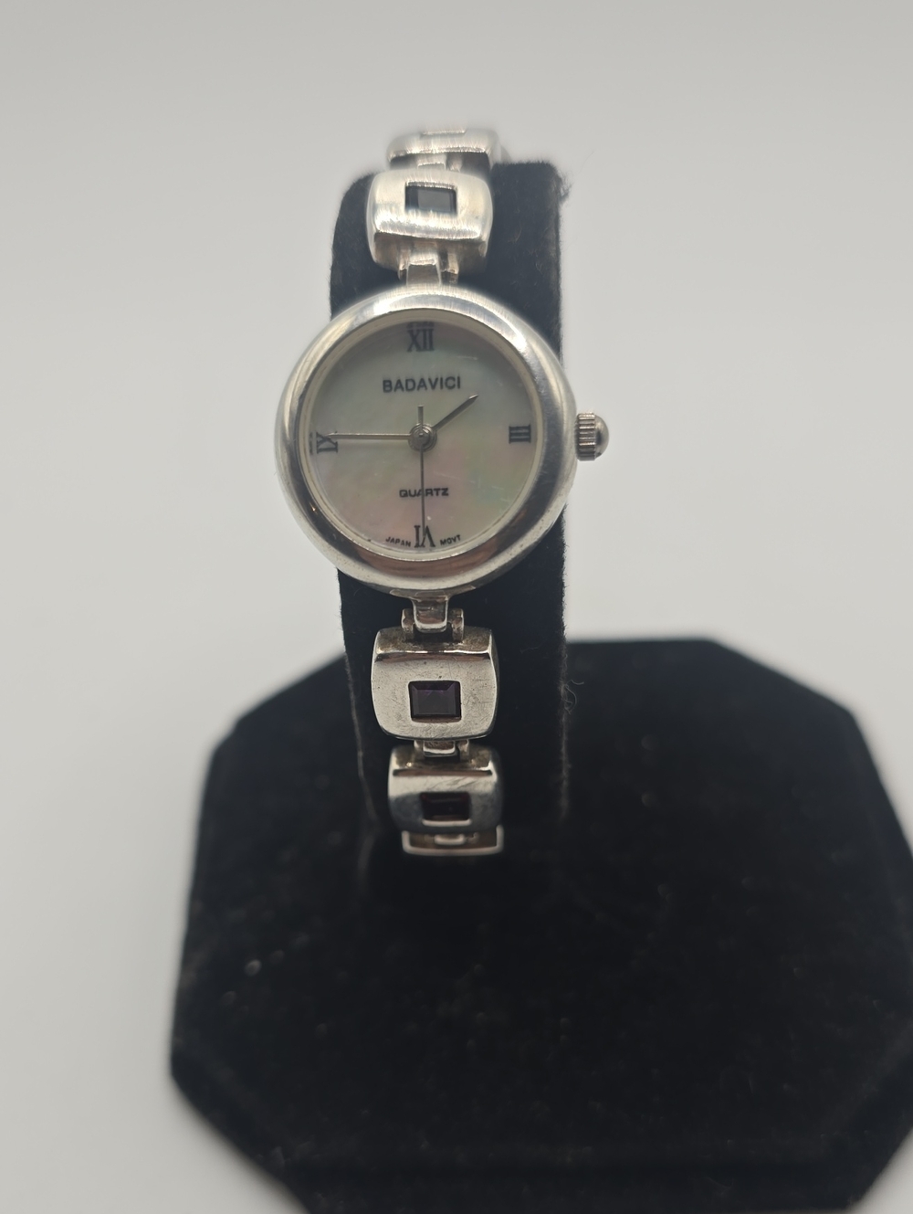 Badavici Vintage Sterling Silver MOP Face Multi Gemstone Watch